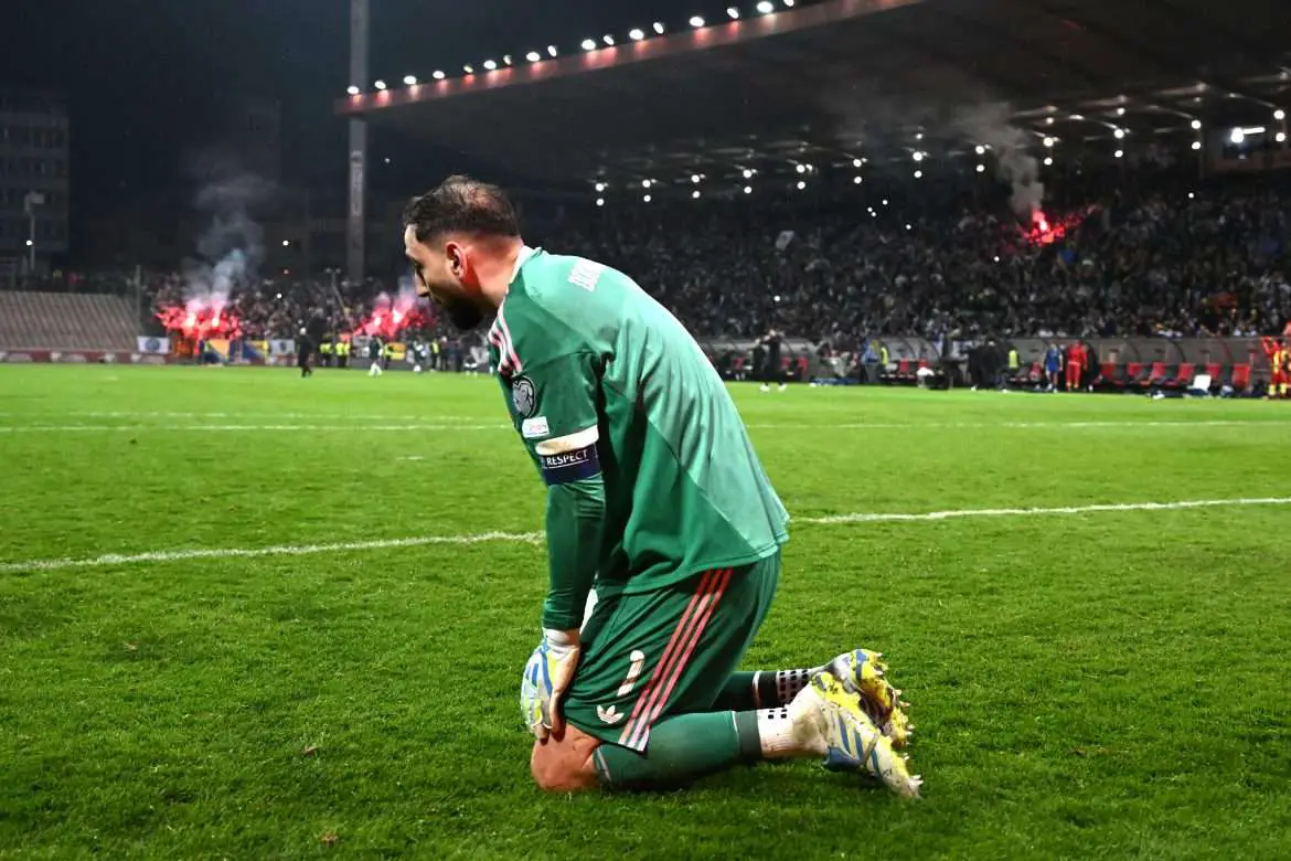 Gianluigi Donnarumma looks dejected after Italy's failure to qualify for the World Cup