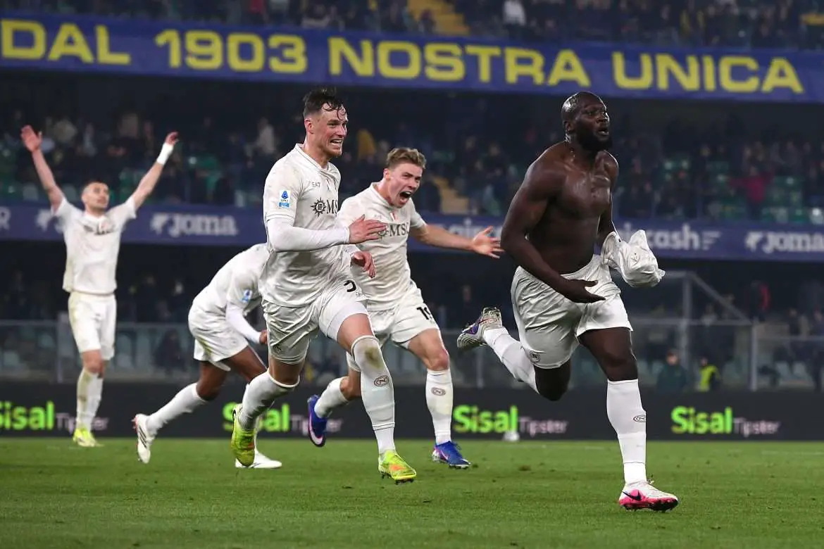 Napoli striker Romelu Lukaku celebrates in Serie A win over Hellas Verona